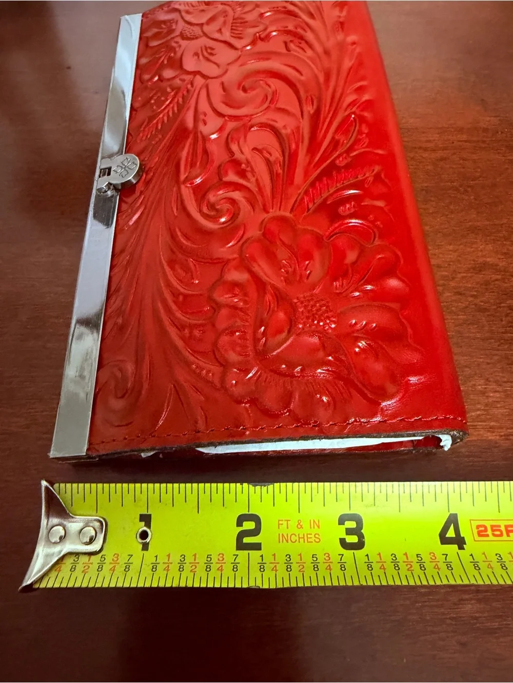 Patricia Nash Red Tooled Leather Cauchy Frame Wallet Clutch boho western  NWOT